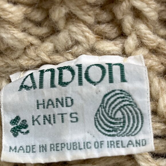 Vintage Andion Women's Cream Wool Knit Sweater Cardigan Open Front Pockets Sz L - Picture 7 of 9